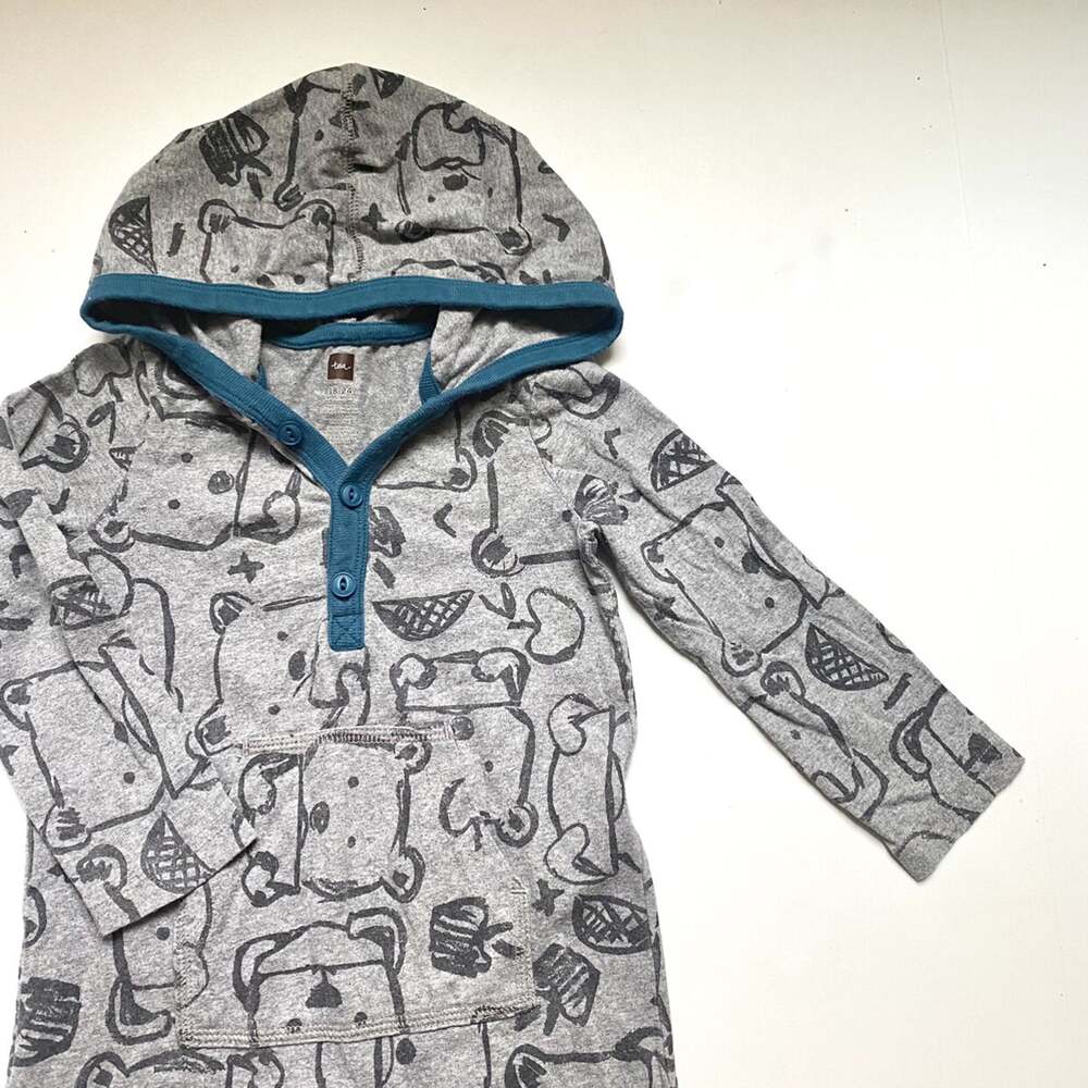 Tea Collection Bear Hooded Long Sleeve Romper